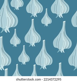 Hand drawn garlic seamless pattern. Doodle bulb of garlic endless wallpaper. Vegetarian healthy food backdrop. Design for fabric, textile print, wrapping paper. Vector illustration