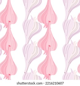 Hand drawn garlic seamless pattern. Doodle bulb of garlic endless wallpaper. Vegetarian healthy food backdrop. Design for fabric, textile print, wrapping paper. Vector illustration