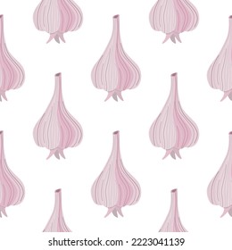 Hand drawn garlic seamless pattern. Doodle bulb of garlic endless wallpaper. Vegetarian healthy food backdrop. Design for fabric, textile print, wrapping paper. Vector illustration