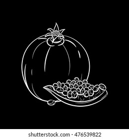 Hand drawn garnet sketch isolated on black background. Organic food. Vector engraved illustration