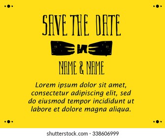 Hand drawn gay marriage design. Stylish black on deep yellow background.