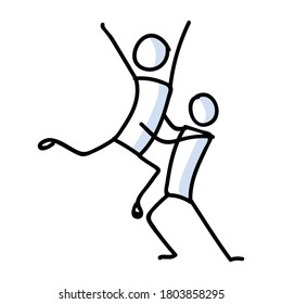 Hand drawn gay men lift stickman ballet dancer concept. Simple outline two male ballerina couple doodle icon clipart. For lgbtq dance studio or pride theatre performer sketch illustration. 