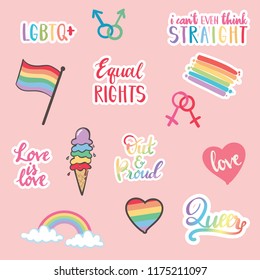 Hand Drawn Gay Pride Stickers Collection - Vector Eps10