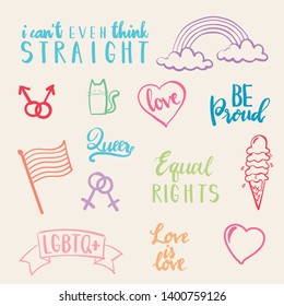 Hand Drawn Gay Pride Stickers Collection - vector eps10