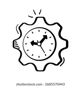 Handgezeichnete Ausrüstung mit Uhr, die Zeitmanagement symbolisiert