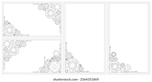 Hand drawn gear cogwheel corner, frame and border Doodle sketch style color gear mechanism. Concept of business idea, teamwork, progress background. Doodle cog