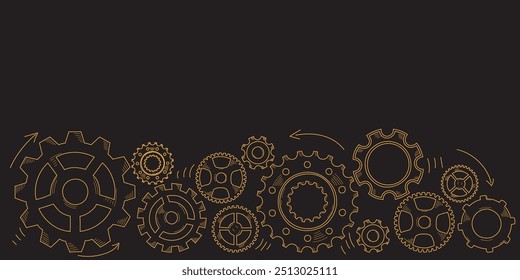 Hand drawn gear cogwheel. Doodle sketch style color gear mechanism. Concept of business idea, teamwork, progress background. Doodle cog