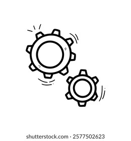 Hand Drawn Gears Illustration. Doodle Vector. Isolated on White Background - EPS 10 Vector