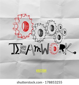 hand drawn gears and TEAMWORK word design as concept