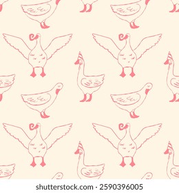 Hand drawn geese seamless pattern