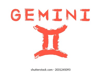 Hand Drawn Gemini Symbol And The Name. Good For Any Project.