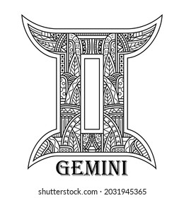 Hand drawn of gemini in zentangle style