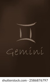 Hand drawn gemini zodiac illustration. mocha mousse background. Simple line gemini zodiac icon. gemini zodiac vector symbol. Hand drawing gemini sign. eps 10. brown banner