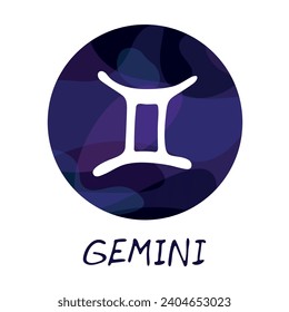 Hand drawn gemini zodiac sign in round frame Astrology doodle clipart Element for design