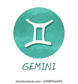 Hand drawn gemini zodiac sign in round frame Astrology doodle clipart Element for design