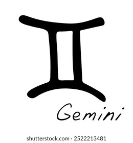 Hand drawn gemini zodiac sign Esoteric symbol doodle Astrology clipart Element for design