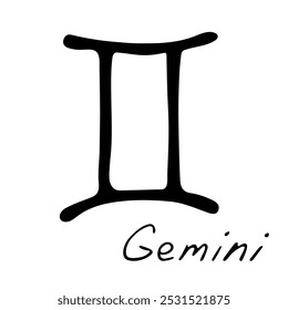 Hand drawn gemini zodiac sign Esoteric symbol doodle Astrology clipart Element for design