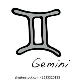 Hand drawn gemini zodiac sign Esoteric symbol doodle Astrology clipart Element for design