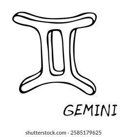 Hand drawn gemini zodiac sign Esoteric symbol doodle Astrology clipart Element for design