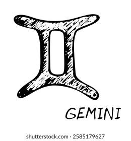 Hand drawn gemini zodiac sign Esoteric symbol doodle Astrology clipart Element for design