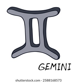 Hand drawn gemini zodiac sign Esoteric symbol doodle Astrology clipart Element for design