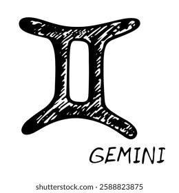 Hand drawn gemini zodiac sign Esoteric symbol doodle Astrology clipart Element for design