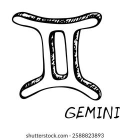 Hand drawn gemini zodiac sign Esoteric symbol doodle Astrology clipart Element for design