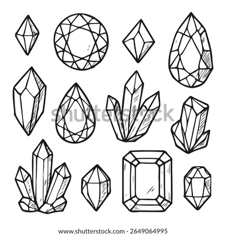 Hand Drawn Gemstones and Crystals Vector Set for Jewelry and Design Projects
