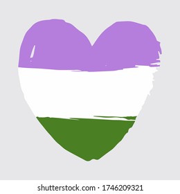 Hand drawn genderqueer lgbt heart on gray background. Gay rights concept. Vector hand drawn homosexuality emblem. Banner, poster, sticker, placard, invitation card typographic design. St valentine's.