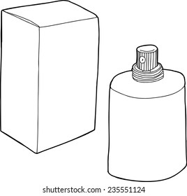 Hand drawn generic cartoon perfume bottle and box