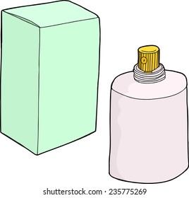Hand drawn generic cartoon spray bottle and box