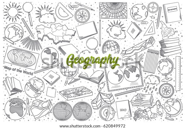 Hand Drawn Geography Doodle Set Background Stock Vector (Royalty Free ...