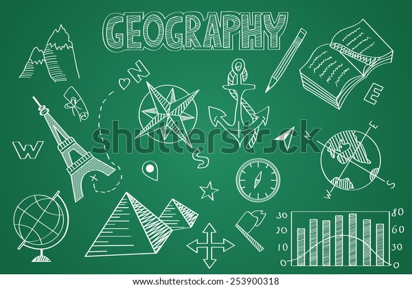 Hand Drawn Geography Set Chalk On Stock Vector (Royalty Free) 253900318