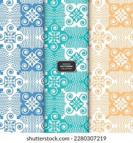 hand drawn geomatics textile style seamless vector pattern collection