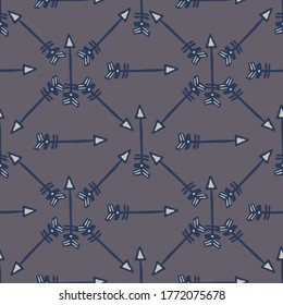 Hand drawn geometric arrows seamless pattern isolated. Doodle tribal endless wallpaper. Decorative backdrop for fabric design, textile print, wrapping. Vector illustration
