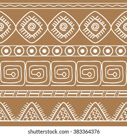 Hand drawn geometric aztec ornament seamless pattern. Boho style. Vector illustration - eps 10.