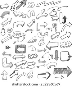Hand drawn geometric doodle arrow set sketch Vector Art