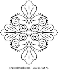 Hand drawn Geometric Dotted Design Elementwith central and peripheral Spiral Element with Peripheral Elegant Heart shaped Petals Dotted Floral Embroidery Vector illustration for fabric curtain cushion