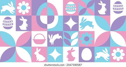 Hand drawn geometric easter rabbit and egg vector background