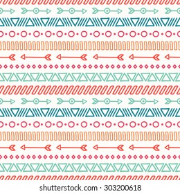 Hand drawn geometric ethnic seamless pattern. Wrapping paper. Scrapbook paper. Doodles style. Tiling. Tribal native vector illustration. Aztec background. Stylish ink graphic texture.