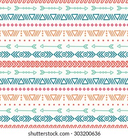 Hand drawn geometric ethnic seamless pattern. Wrapping paper. Scrapbook paper. Doodles style. Tiling. Tribal native vector illustration. Aztec background. Stylish ink graphic texture.