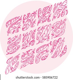 Hand drawn geometric feather design set
