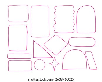 Hand Drawn Geometric Frame Shape. A creative collection of 14 hand drawn geometric frame elements including rectangles, and abstract outlines. Perfect for layout accents and modern compositions
