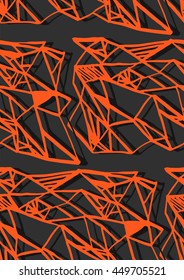 Hand drawn geometric graphic lined pattern in orange colors on black background.Design for home decor,paper,textile, wrapping paper,wallpaper,invitation card background