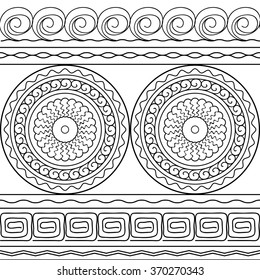 Hand drawn  geometric monochrome seamless pattern with mandalas. Vector illustration - eps 10.