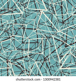 Hand drawn geometric prismatic effect design inblue white and brown with layering and depth effect. Vector seamless pattern. Great for textile, home decor, fashion and stationery, backdrops, web.