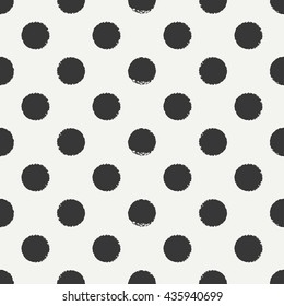 Hand drawn geometric seamless ink polka dot pattern. Wrapping paper. Abstract vector background. Round brush strokes. Casual polka dot texture. Doodle. Dry brush. Rough edges ink illustration.