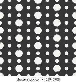 Hand drawn geometric seamless ink polka dot pattern. Wrapping paper. Abstract vector background. Round brush strokes. Casual polka dot texture. Doodle. Dry brush. Rough edges ink illustration.