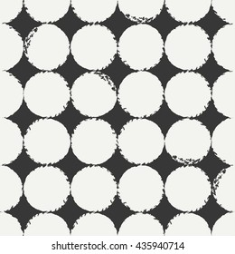 Hand drawn geometric seamless ink polka dot pattern. Wrapping paper. Abstract vector background. Round brush strokes. Casual polka dot texture. Doodle. Dry brush. Rough edges ink illustration.