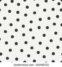 Hand drawn geometric seamless ink polka dot pattern. Wrapping paper. Abstract vector background. Round brush strokes. Casual polka dot texture. Doodle. Dry brush. Rough edges ink illustration.